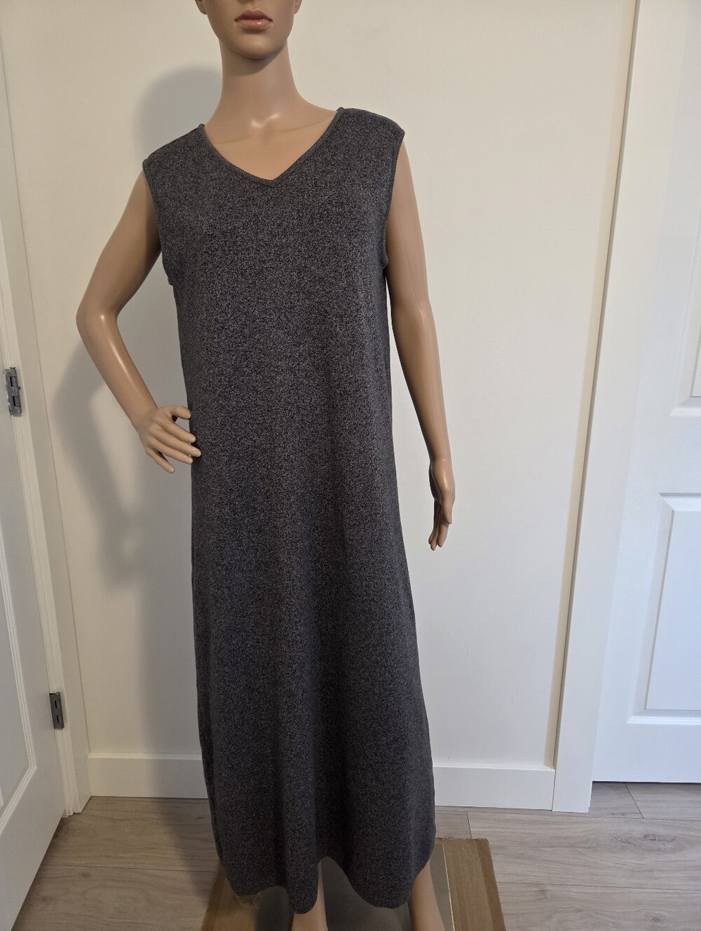 Eileen Fisher Heather Grey Sleeveless Cotton Maxi Dress - Picture 1 of 6